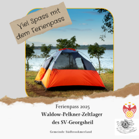 Im Vordergrund ist ein Zelt. Im Hintergrund ist ein See.