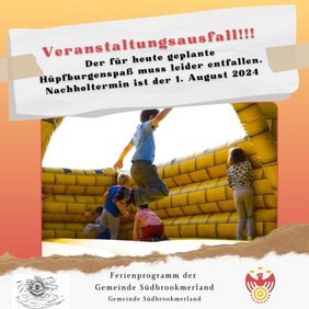 Veranstaltungsausfall. Einige Kinder hüpfen in einer Hüpfburg.